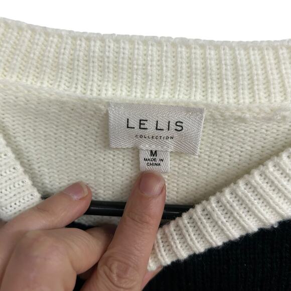 Après Ski Knit Sweater Le Lis Black‎ White Striped Winter Medium - Picture 5 of 7
